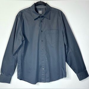 Armani Exchange Black Dress Button Down Shirt Size L with Letter Wrist Stitching